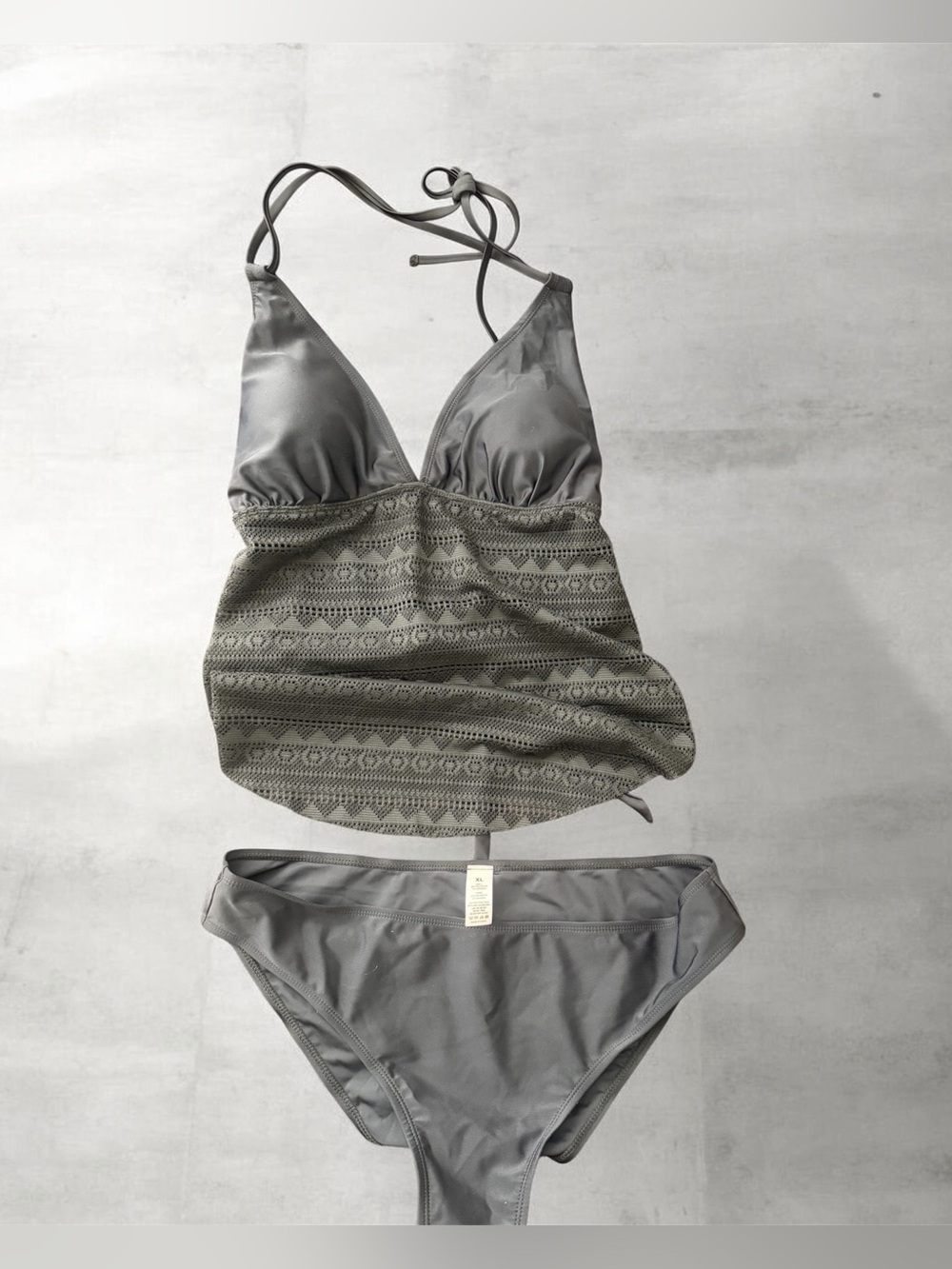 Black  Lace-Detail Tankini Set